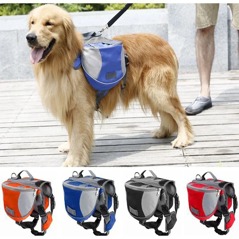 Mochila para exteriores para mascotas, bolsa de sillín ajustable reflectante para perros grandes, portador de arnés para viajar, senderismo,