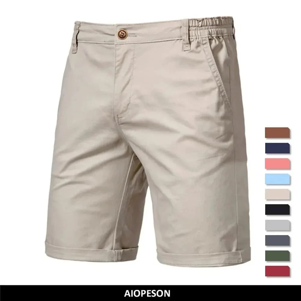 AIOPESON, pantalones cortos lisos de algodón 100% de verano para hombre, pantalones cortos informales de alta calidad para negocios y sociales,