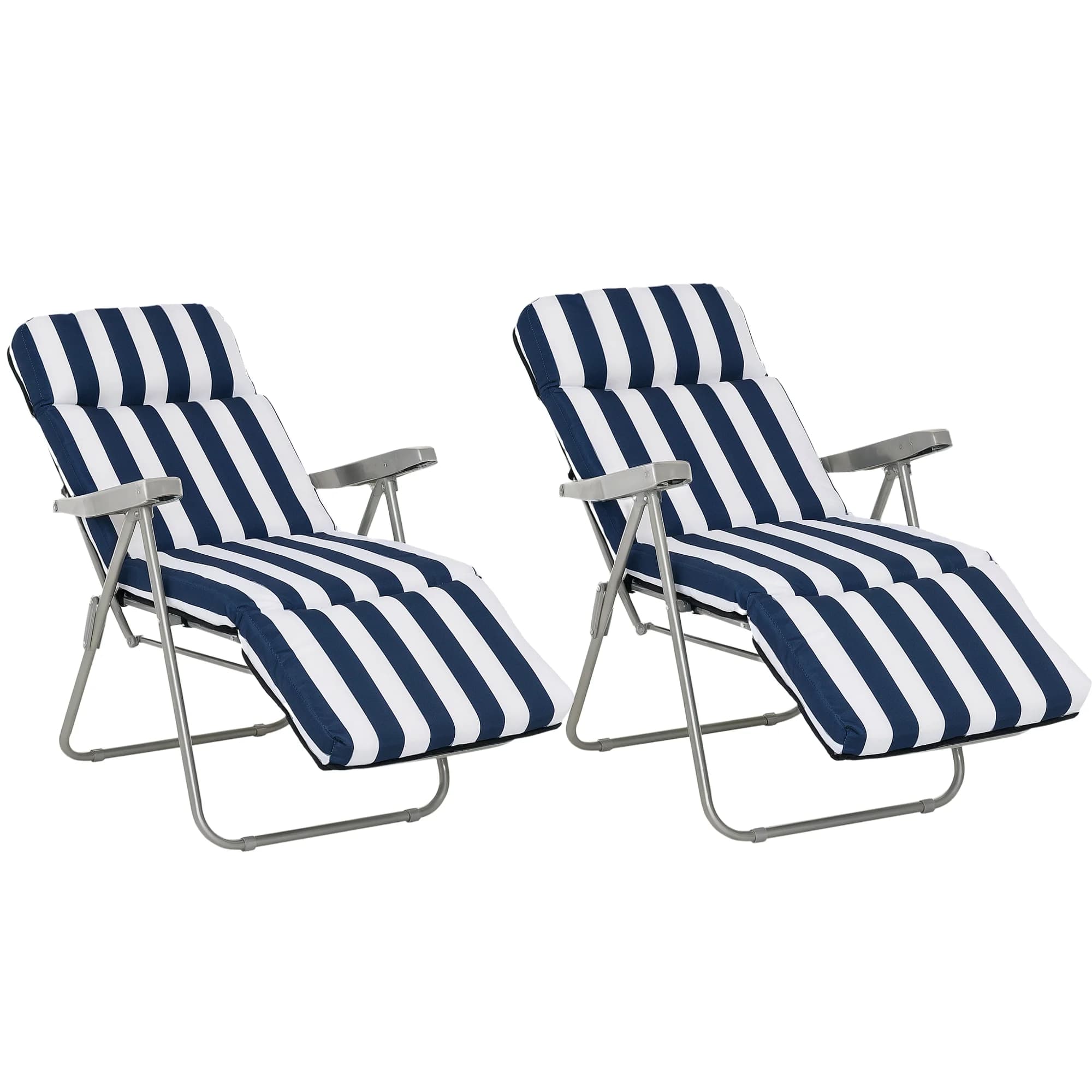 Outsunny Juego de 2 Tumbonas Plegables Ajustables con Cojín, Cama de Jardín en Azul Acero