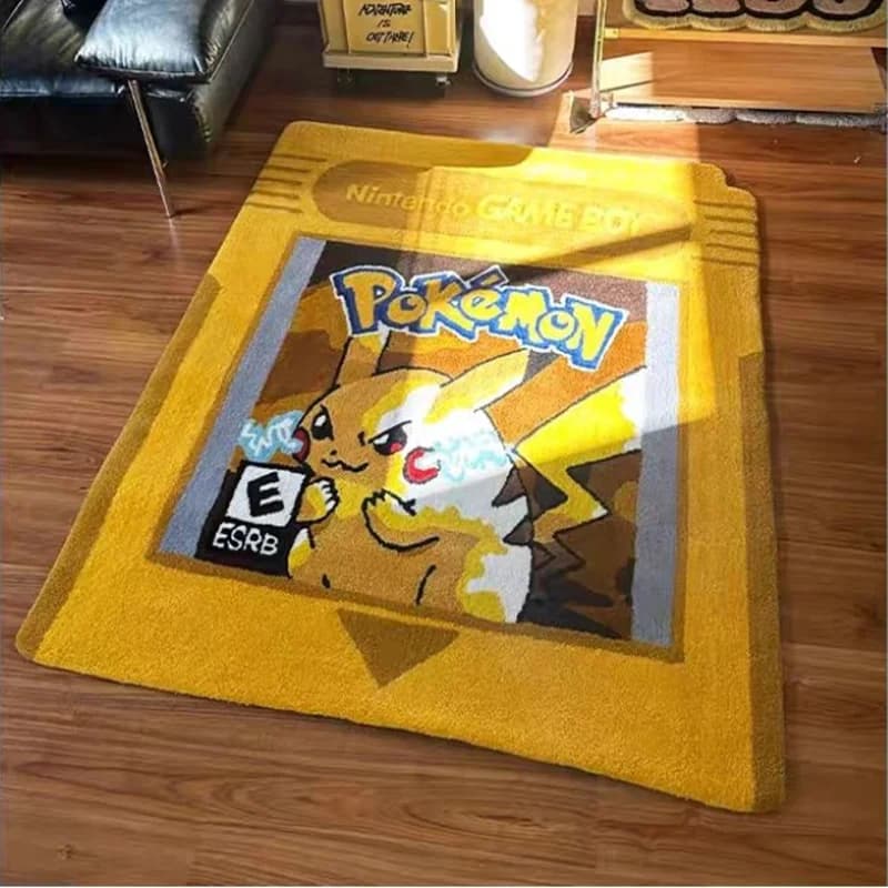 Alfombra de Peluche con Diseño de Cartucho de Juego de Pokémon, Alfombra de Salón con Personajes de Anime como Pikachu, Gengar, Charizard y Mewtwo,