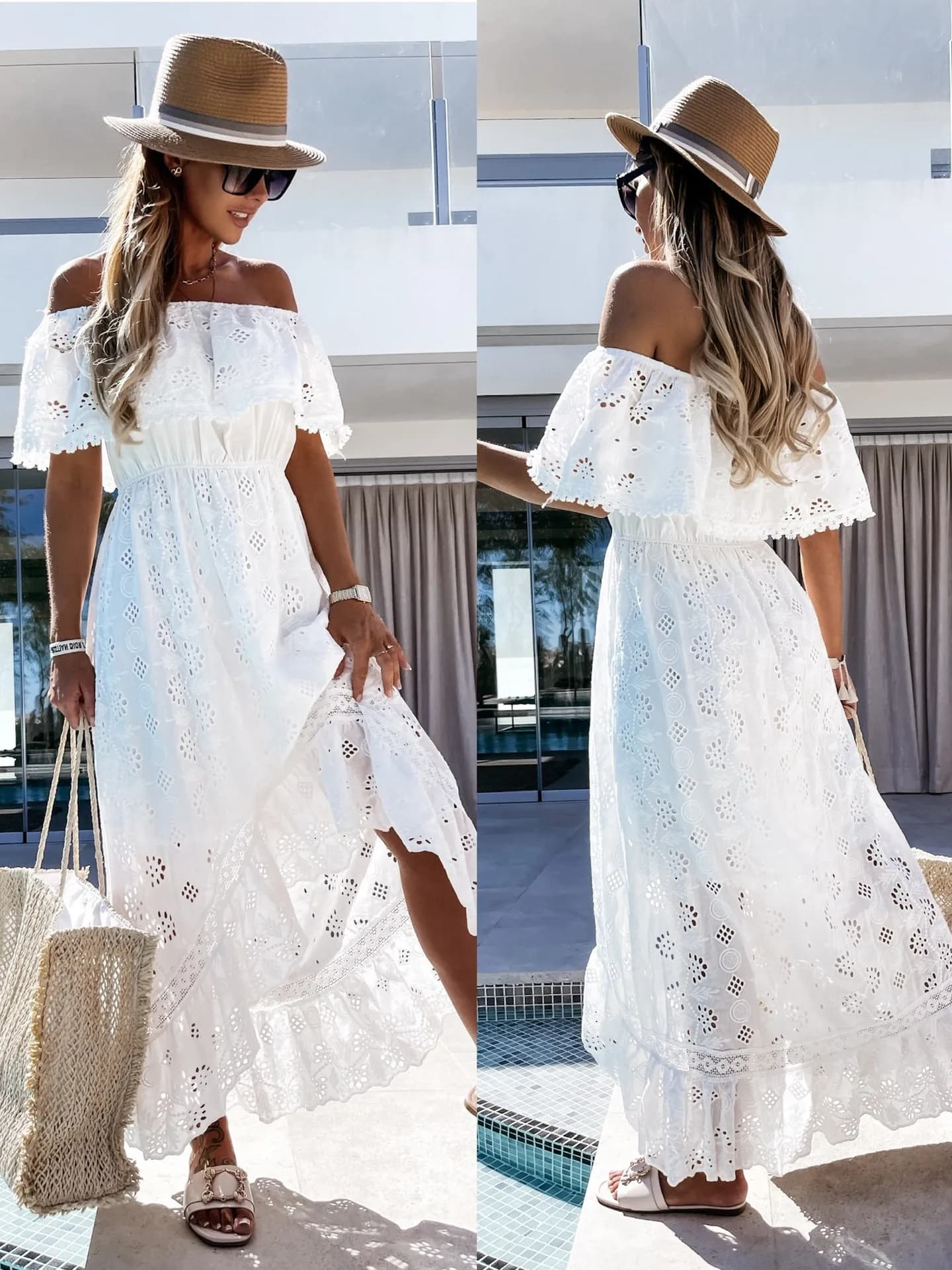 Vestido blanco de verano para mujer 2025, ropa de playa informal a la moda, trajes tipo pareo, nuevo Boho Hippie Chic, vestidos largos elegantes para