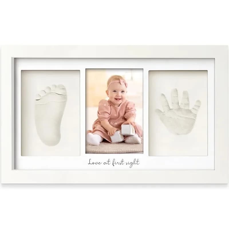 Kit de arcilla con huella de mano para bebé, marco de fotos de recuerdo para recién nacido con vitrina para guardería, regalos para nueva mamá,