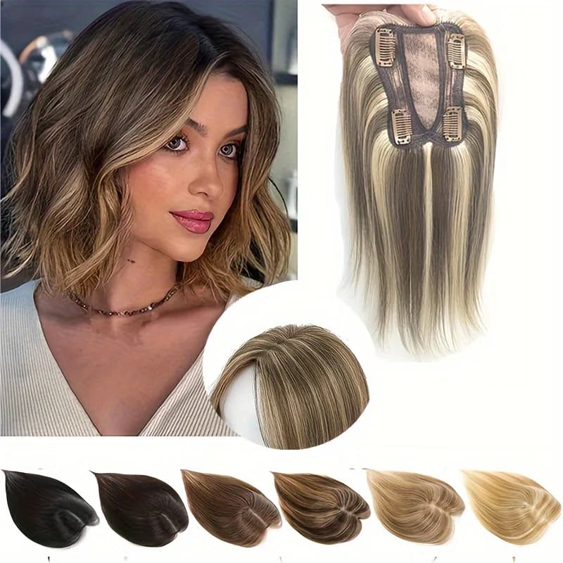 Toppers de cabello humano para mujer, extensiones de cabello sin flequillo, piezas de cabello para adelgazamiento, Base de encaje mejorada, Remy