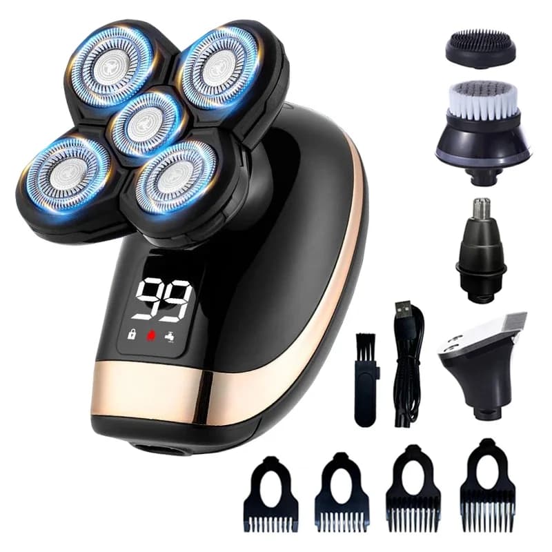 Afeitadora eléctrica 5 en 1, máquina de afeitar recargable para hombres, afeitadora de barba, doble uso en seco y húmedo, resistente al agua, carga