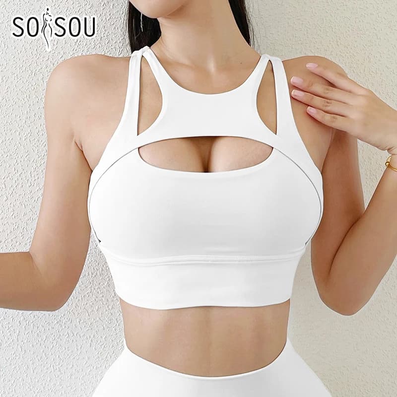 SOISOU-Sujetador más sexy de nailon para gimnasio para mujer, Top deportivo para Yoga, almohadilla para el pecho transpirable elástica ajustada, Top