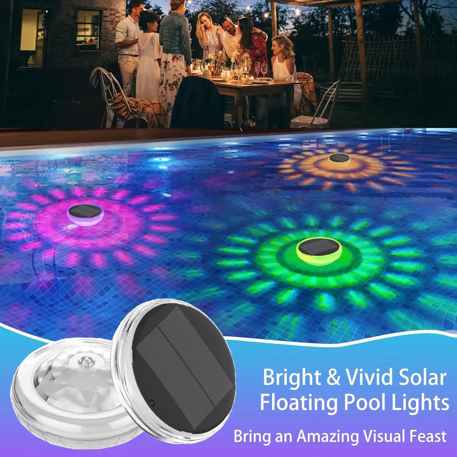 Luz flotante solar, luces de piscina que flotan con control remoto, modos 9 modos de sincronización de iluminación IP67 resistente al agua para