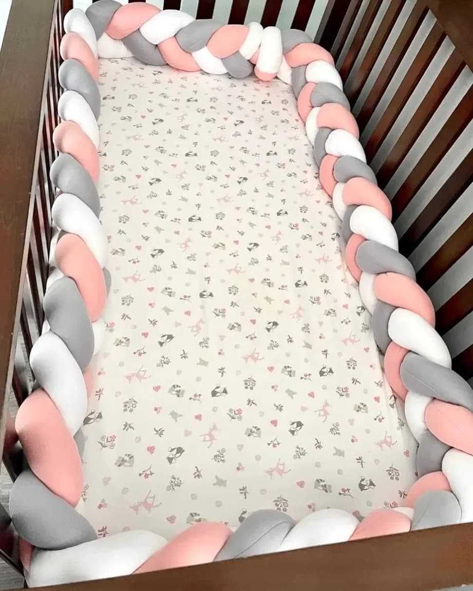 Protector de cuna para bebé, cojín con nudo trenzado para niños pequeños, 3 partes, parachoques para cama de bebé en la cuna, recién nacido,