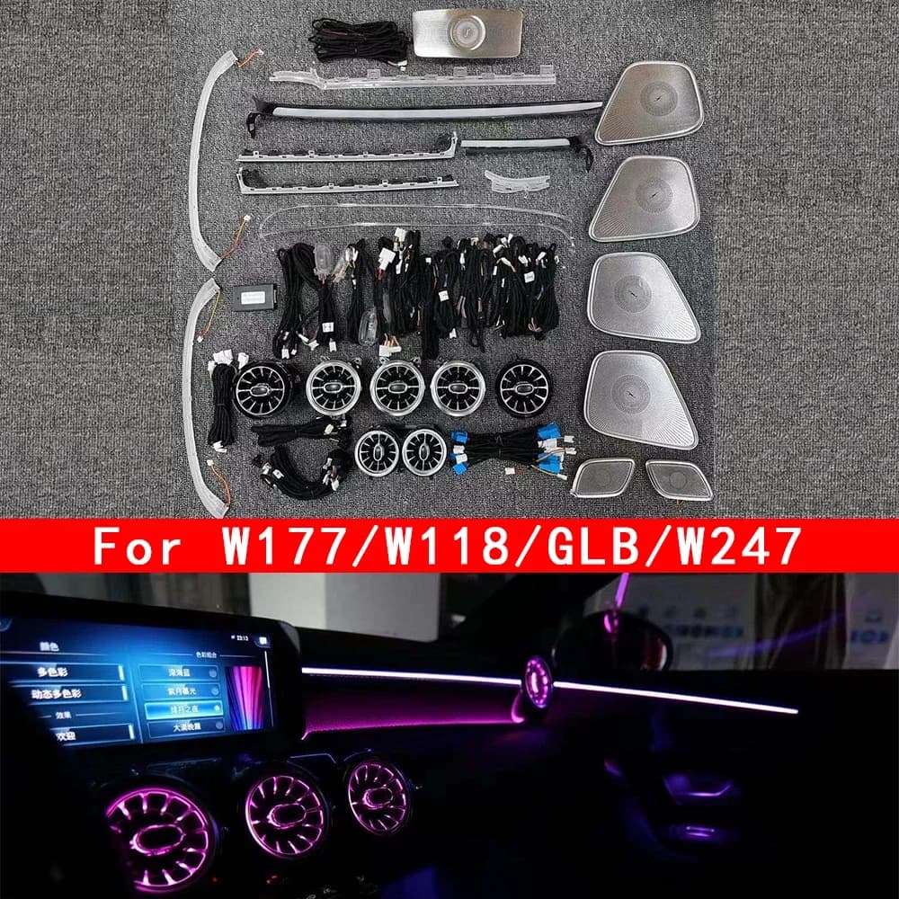 Luces LED ambientales de 64 colores para las rejillas de ventilación de Mercedes Benz W177 W118 W247 Clase A/B/CLA/GLA/GLB, lámpara RGB de