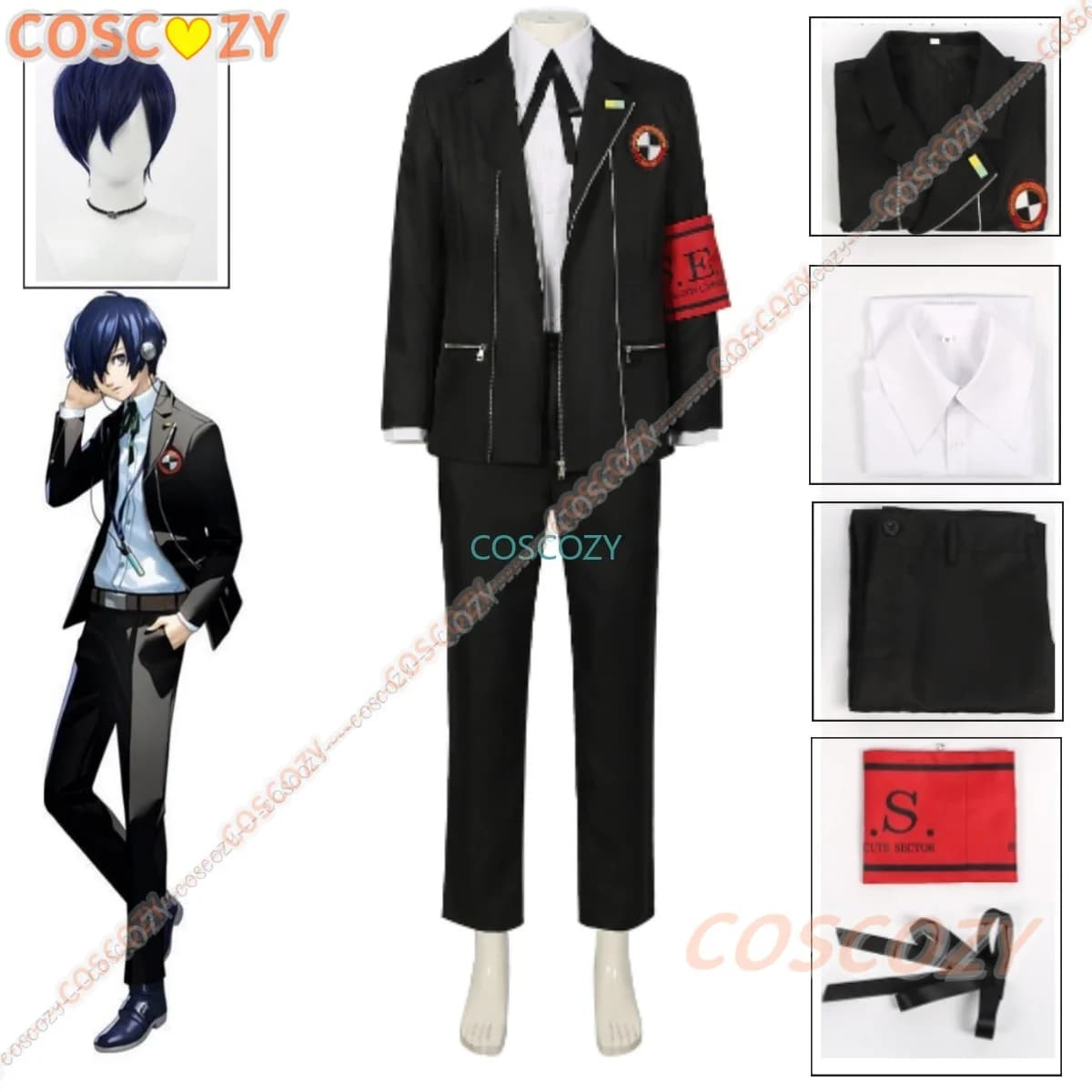 Nuevo juego P3 Makoto Yuki, disfraz de Cosplay, peluca Gekkoukan, uniforme de escuela secundaria, traje negro bordado, pantalones, camisa, regalos de