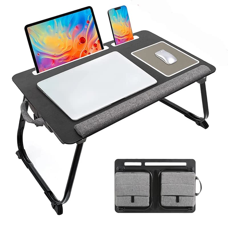 Mesa de cama portátil MUMUCC para ordenador portátil plegable con cojín plegable, asa, ranura y alfombrilla para ratón, escritorio de juegos de
