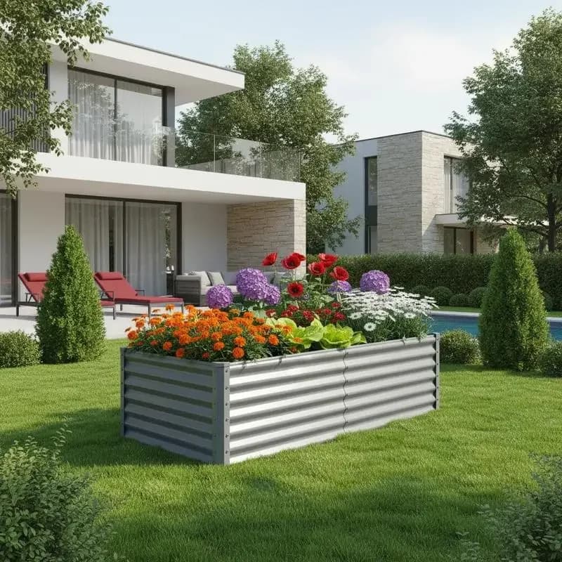 Jardinera Elevada de Metal Ligero, Jardinera Rectangular de Metal para Exteriores de 6 x 3 x 2 Pies con Diseño de Fondo Abierto - Gris