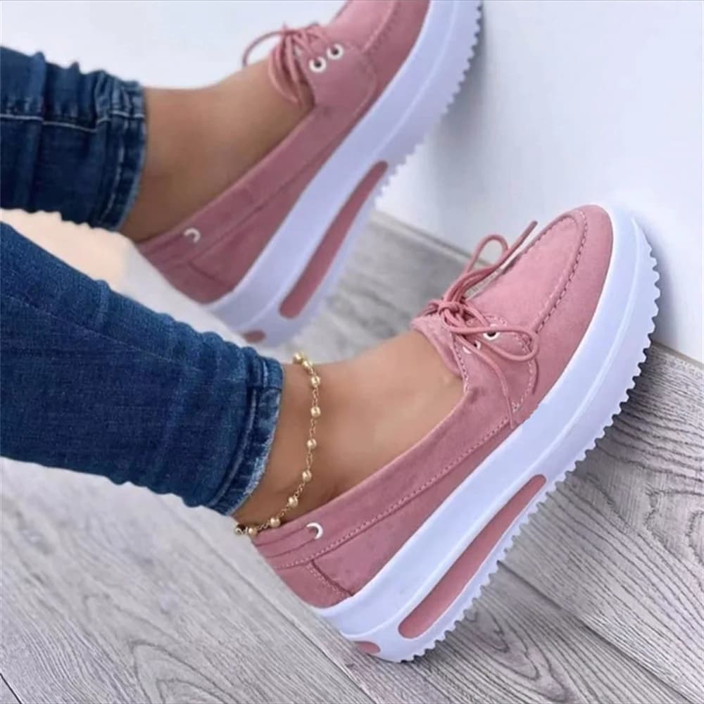 Zapatillas de plataforma con cuña para mujer, zapatos planos sin cordones para diario, informales, de lona, suela gruesa, transpirables, informales