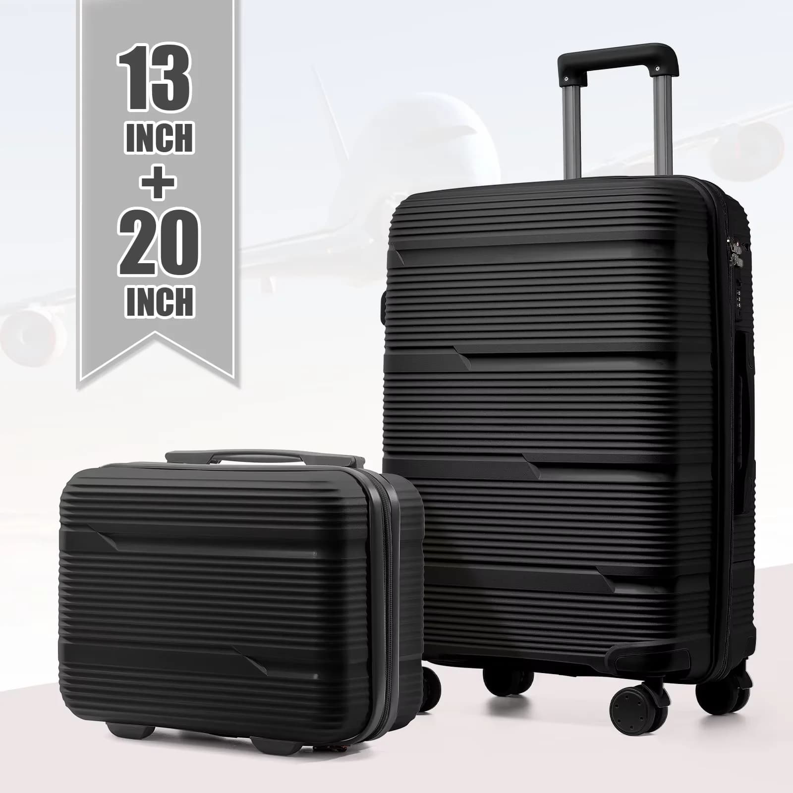 Maleta de viaje rodante, equipaje de embarque, juego de cabina con estuche de cosméticos, ruedas giratorias, estuche de carro de viaje, 13, 20