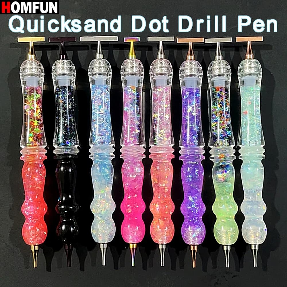 HOMFUN Lápiz de pintura de diamante con arena movediza brillante, herramienta de perforación de puntos con hilo para bordado a color, accesorios de