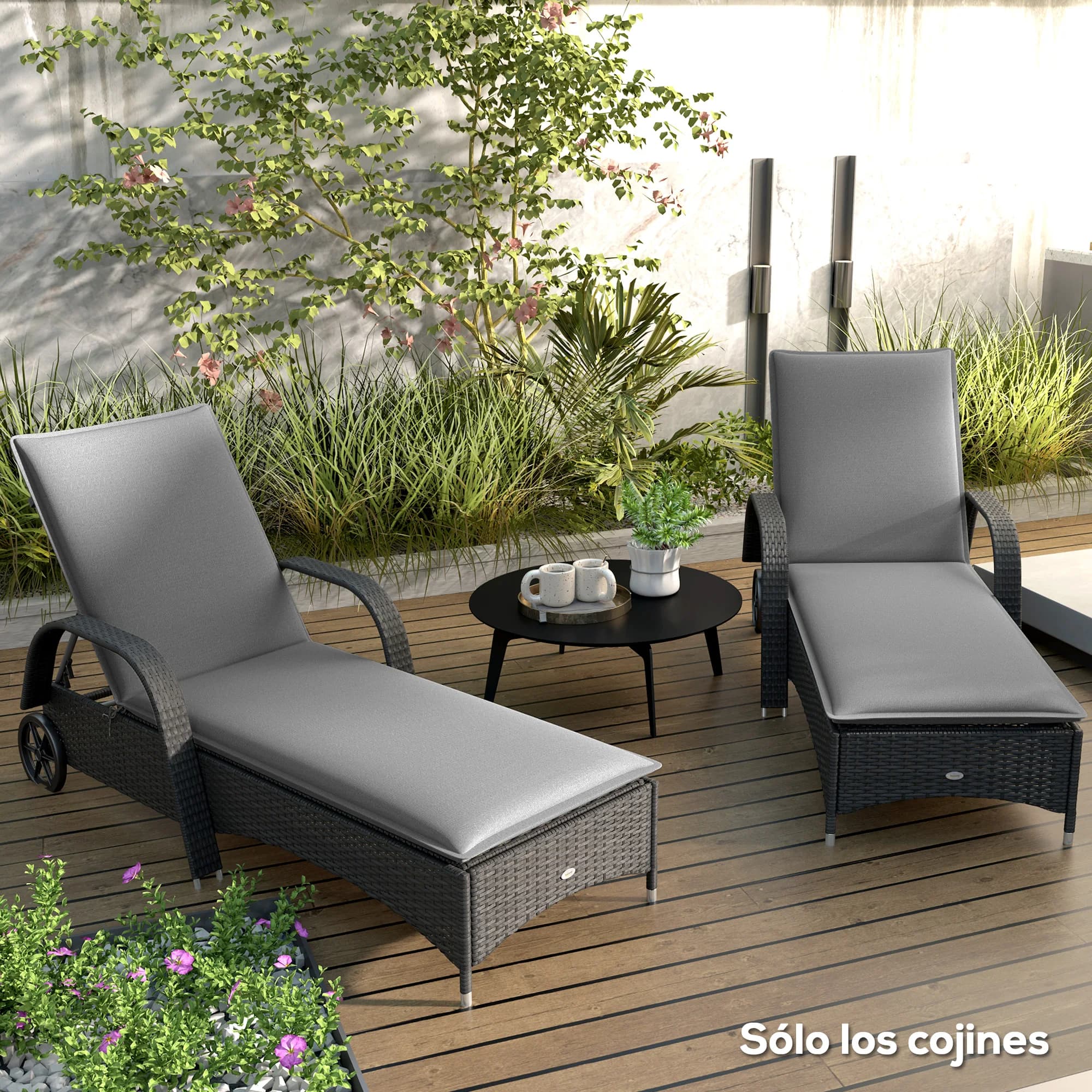 Outsunny Pack 2 Cojines para Tumbonas Plegables 193x58x6 cm Crema