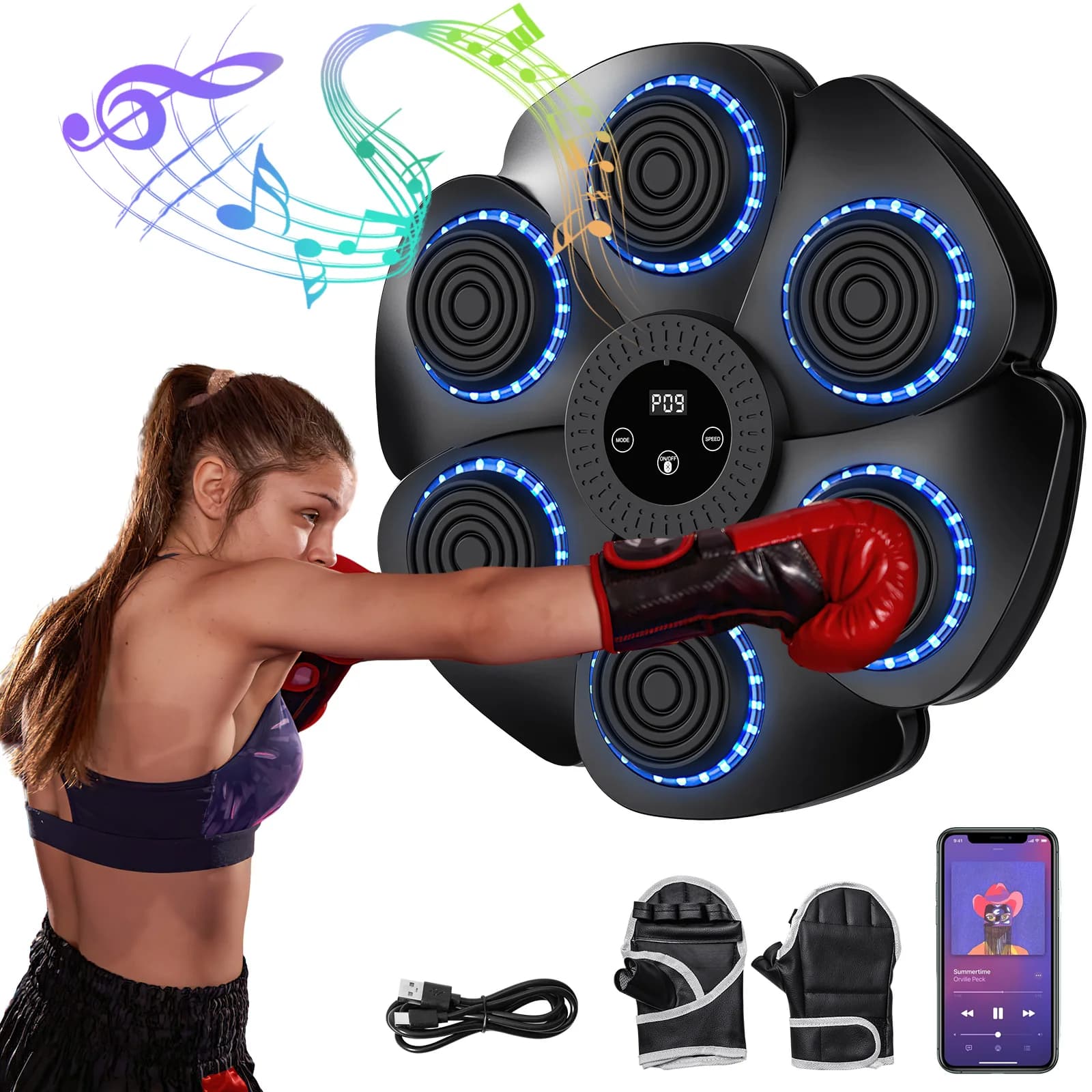 Máquina Inteligente de Entrenamiento de Boxeo Musical, Entrenador de Fitness, Máquina de Boxeo con Seis Objetivos, Objetivo Electrónico de Pared,