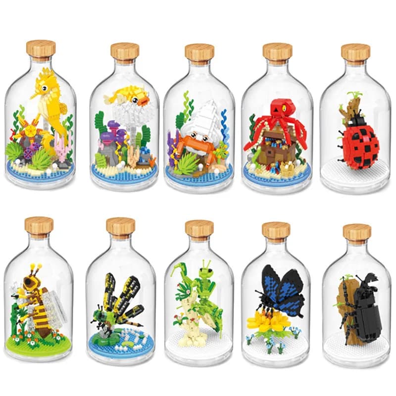 Nuevo Producto, serie de animales de simulación, juguetes creativos para niños, bloques de construcción embotellados, flamenco, caballito de mar,