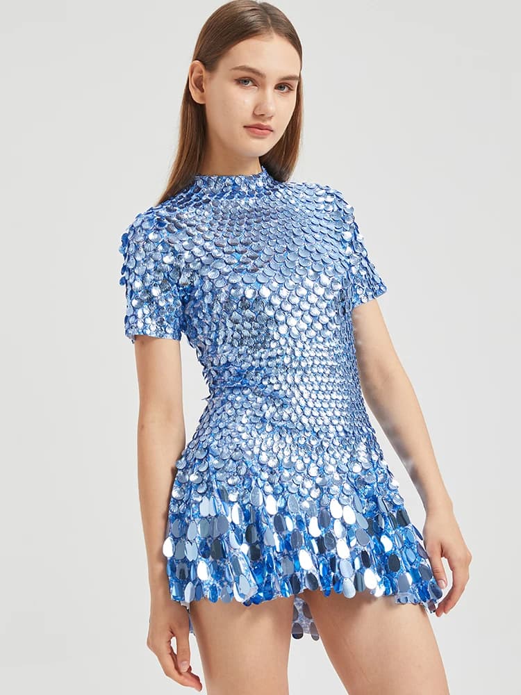 Vestido Mini Sexy Azul Lago con Lentejuelas, Talla XXXL, para Discoteca, Baile, Ropa de Actuación de Alta Calidad, Body, Vestidos Rojos para