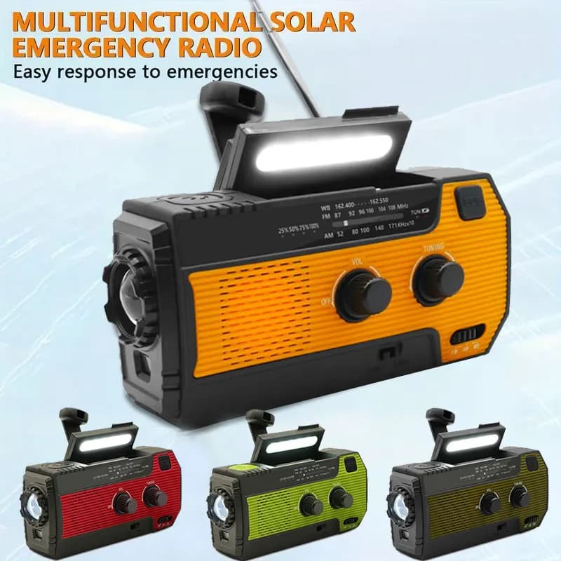 Radio meteorológica de emergencia, manivela Solar de 4000mAh, Radios portátiles recargables, receptor de Radio AM FM NOAA con lámpara de linterna