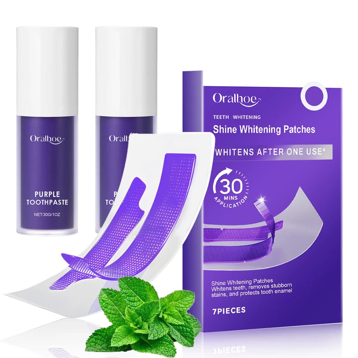 Kit Combinado para Blanqueamiento Dental Morado – Tiras Quitamanchas y Suero Corrector de Color, Set de Cuidado Dental en Casa de Aclarado Rápido