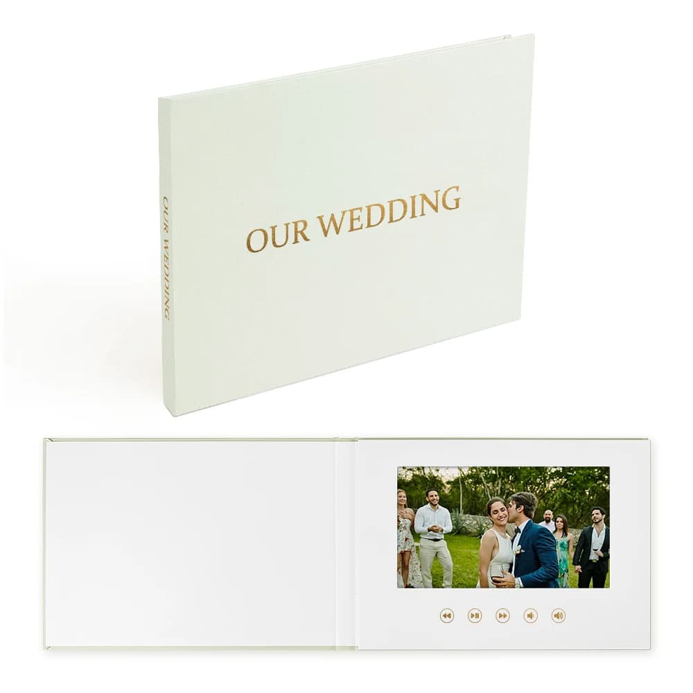 Videolibro de lujo con encuadernado en lino, álbum de vídeo para bodas, hasta 3 horas de vídeo, pantalla IPS de 7 pulgadas, 4 GB de memoria y