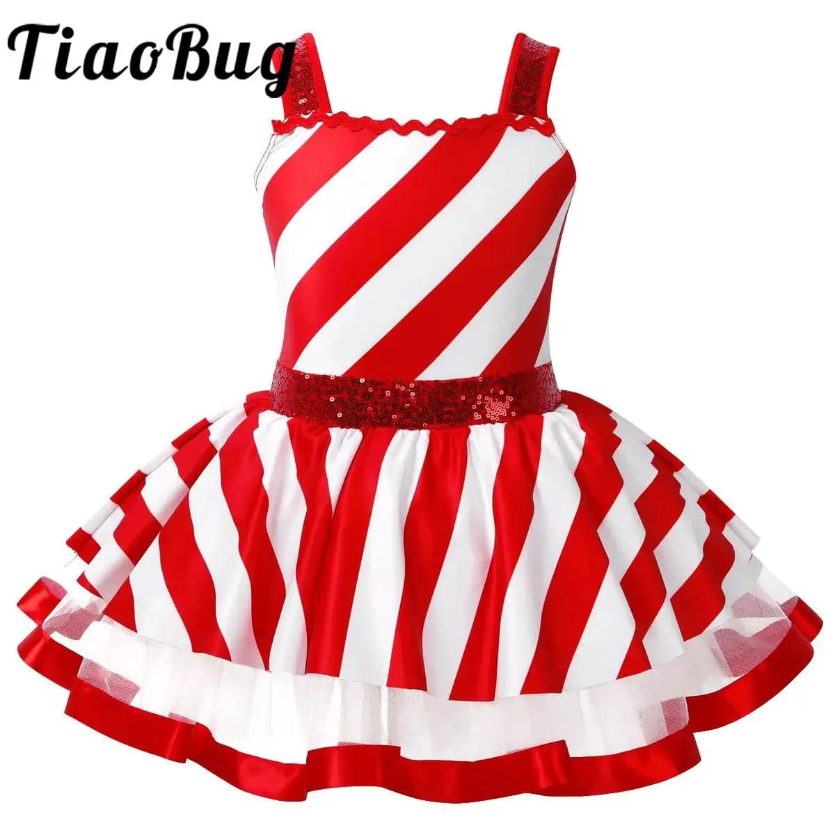 Disfraz de Papá Noel de caña de caramelo para niñas, lentejuelas brillantes, figura de baile de Navidad, vestido de tutú de patinaje sobre hielo,