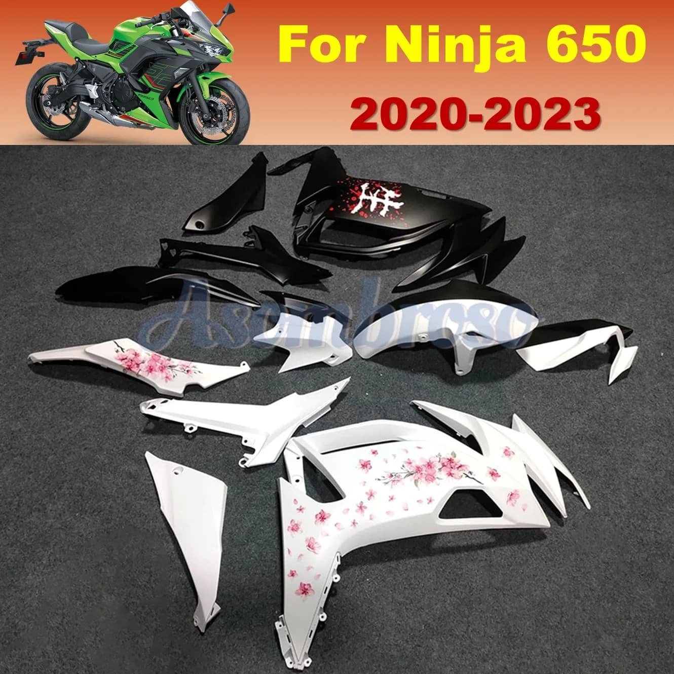 Carenado Superior para Motocicleta, Carrocería Inyectada para Ninja650 2020 2021 2022 2023 ER-6F NINJA 650 ABS, Kit de Carenado Blanco y Negro