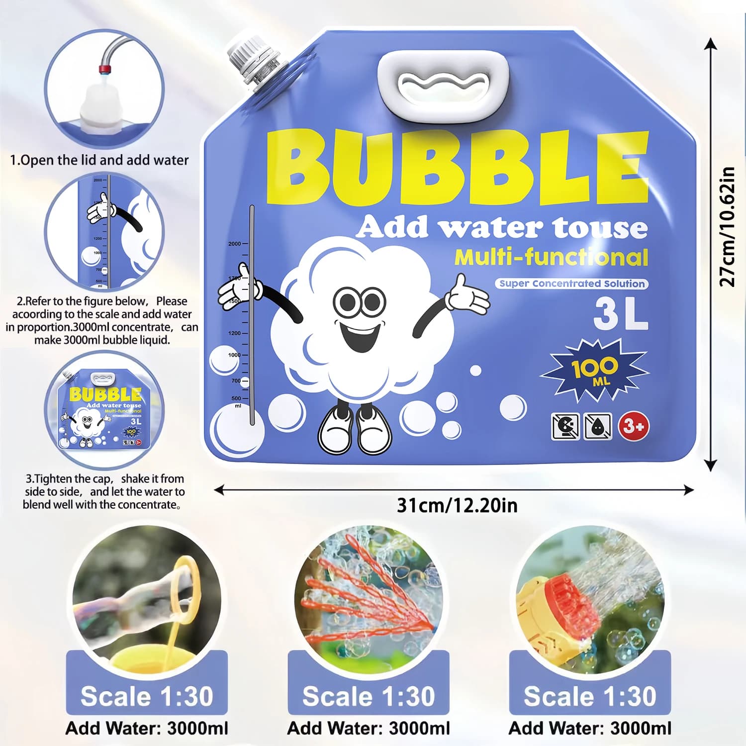 Solución de burbujas concentrada para máquinas de burbujas, varitas gigantes y sopladores - para fiestas de cumpleaños infantiles