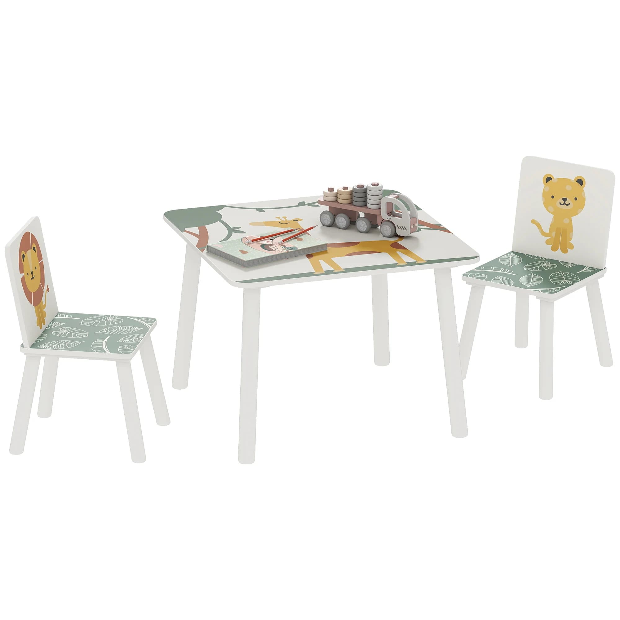 AIYAPLAY Mesa y Sillas Infantiles de 3 Piezas de Madera de Pino 60x60x44 cm