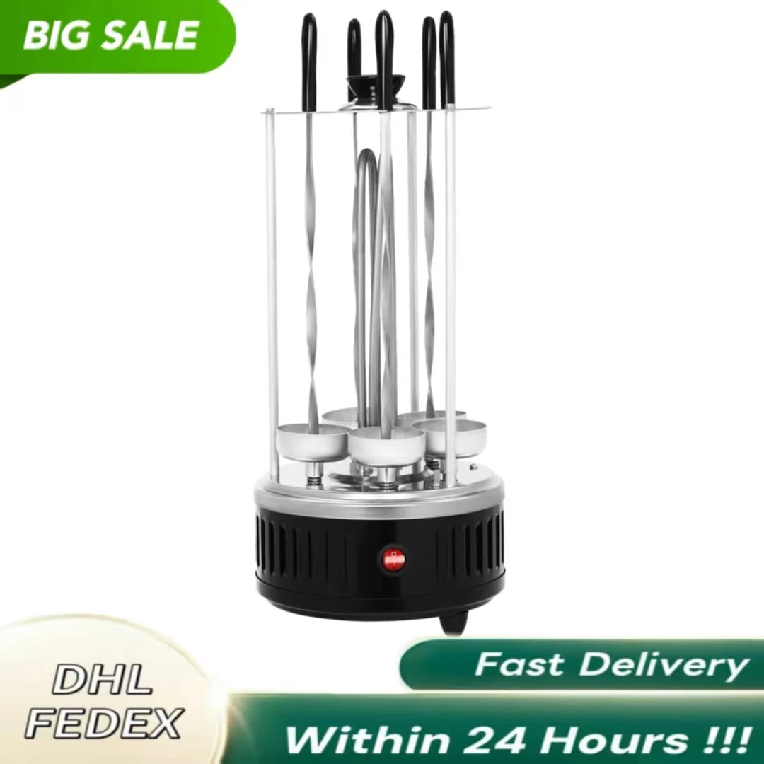 Parrilla eléctrica para interiores, calefacción de 1000 W, acero inoxidable, 5 brochetas, funcionamiento simple, sin humo, fácil de limpiar,