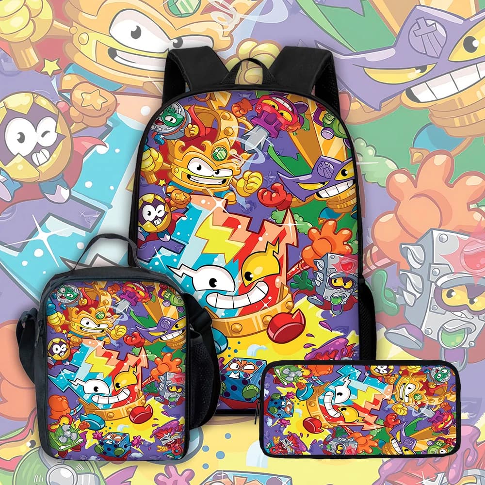 Juguetes de dibujos animados Super Zings SuperThings, mochila escolar para niños con bolsas de almuerzo, bolsas para lápices, mochilas escolares