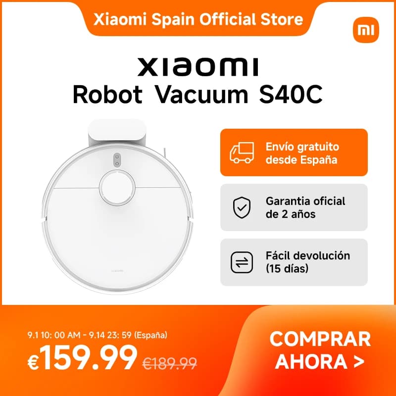 Official |  Xiaomi Robot Vacuum S40C,Potente ventilador de succión de 5000 Pa,Depósito de agua y depósito de polvo de alta capacidad,Sistema de