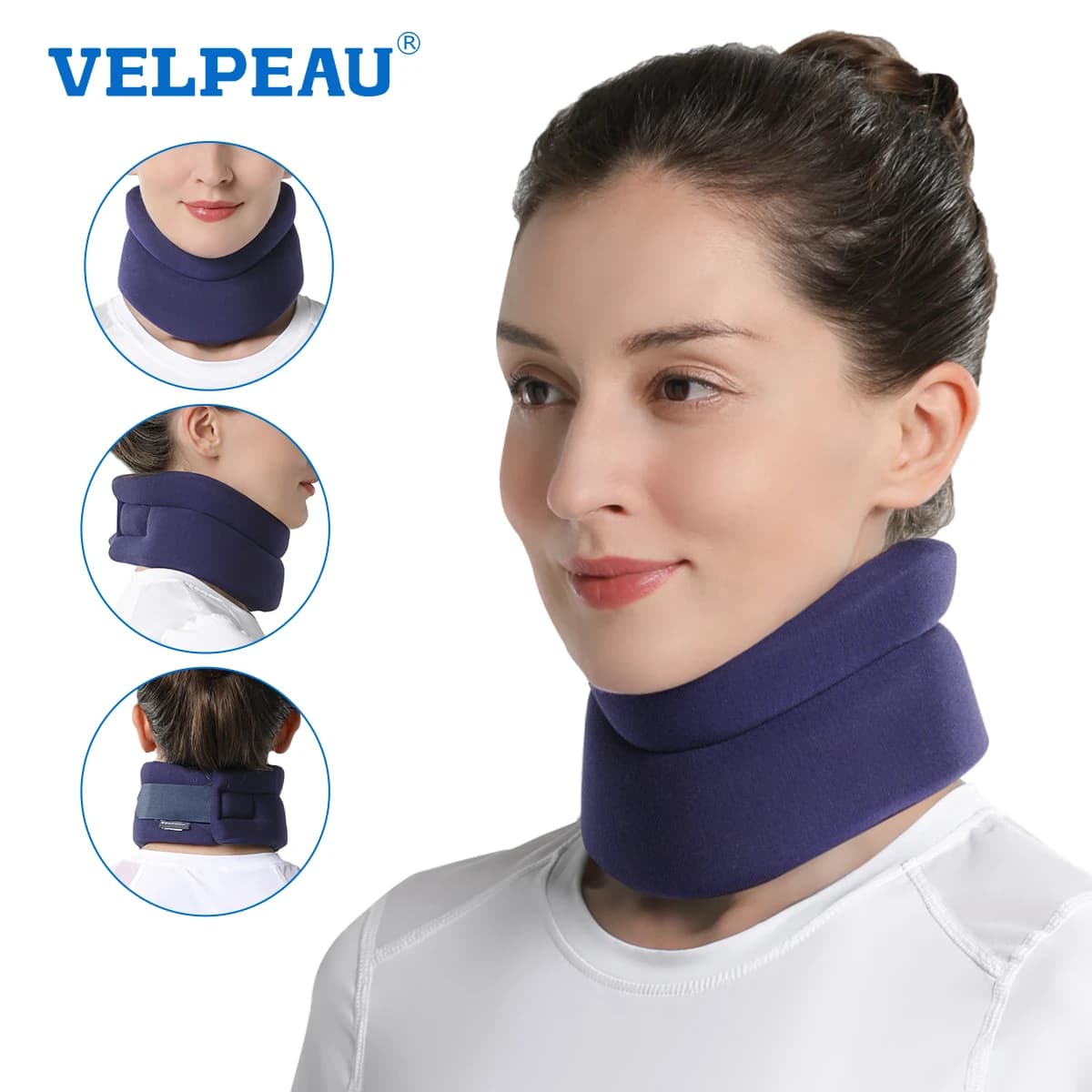 Soporte de Espuma para el Cuello VELPEAU para el Dolor de Cuello y Corrección de Postura, Collarín Cervical Ajustable con Funda Reemplazable