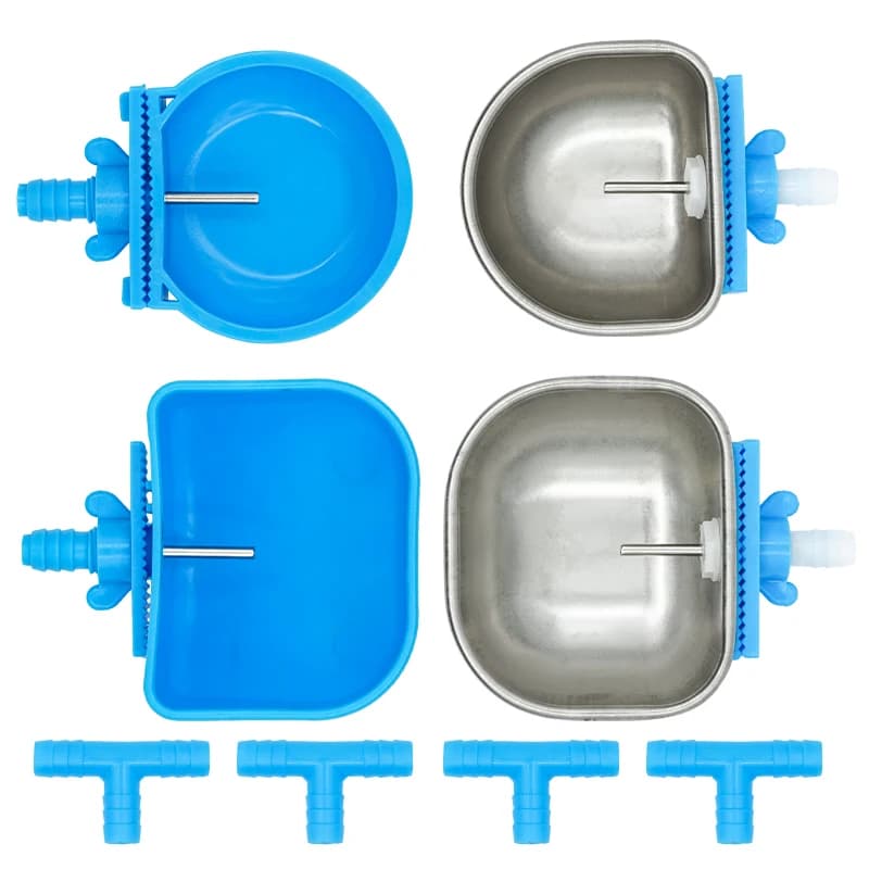 Cuenco de agua para conejos de granja, bebedero automático, jaula para conejos, taza fija, tazón de plástico de acero inoxidable, 5/10 piezas