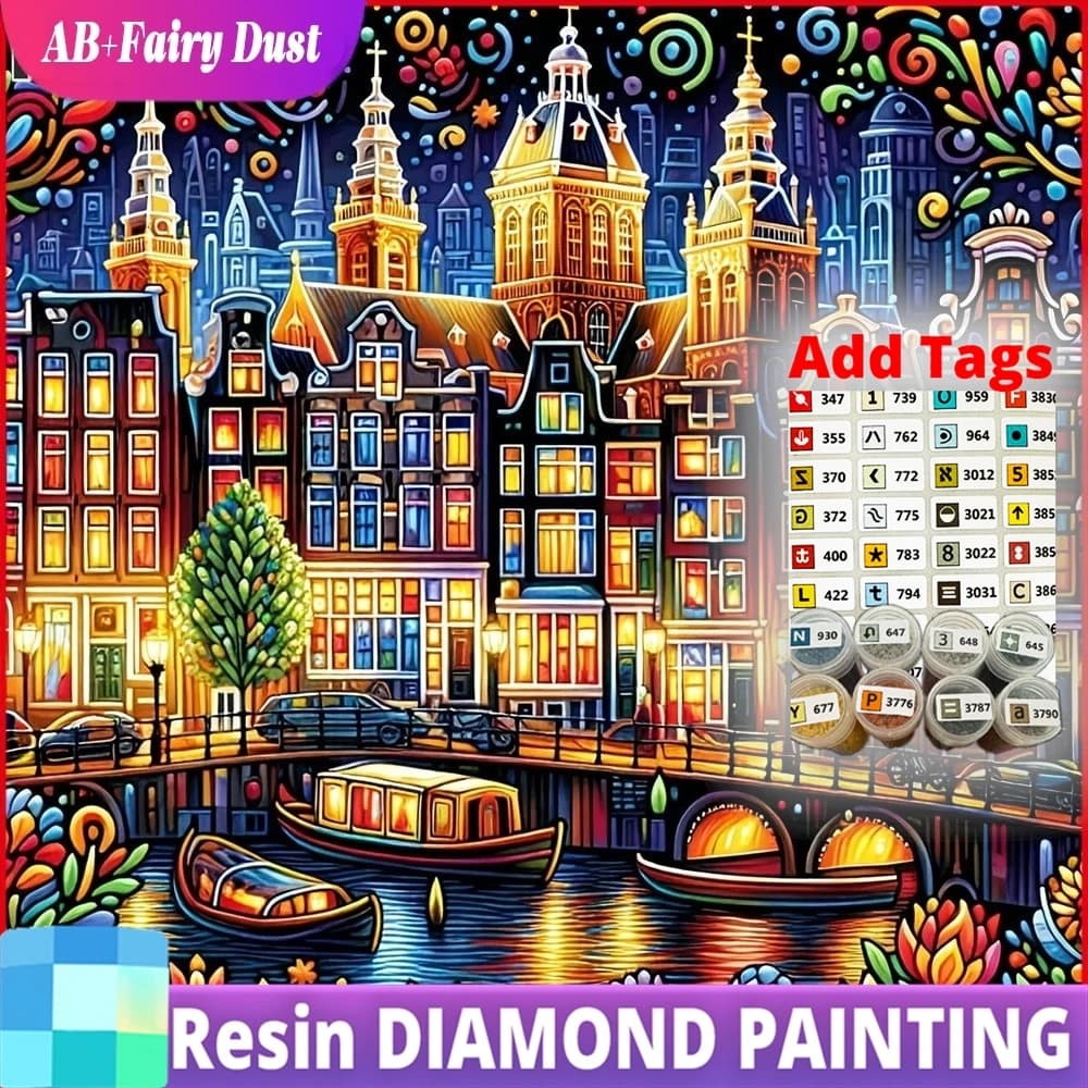 AB Fairy Dust Resin Novedades 2026 Pintura de Diamantes Paisaje Urbano Nocturno Bordado de Diamantes Hecho a Mano Regalo