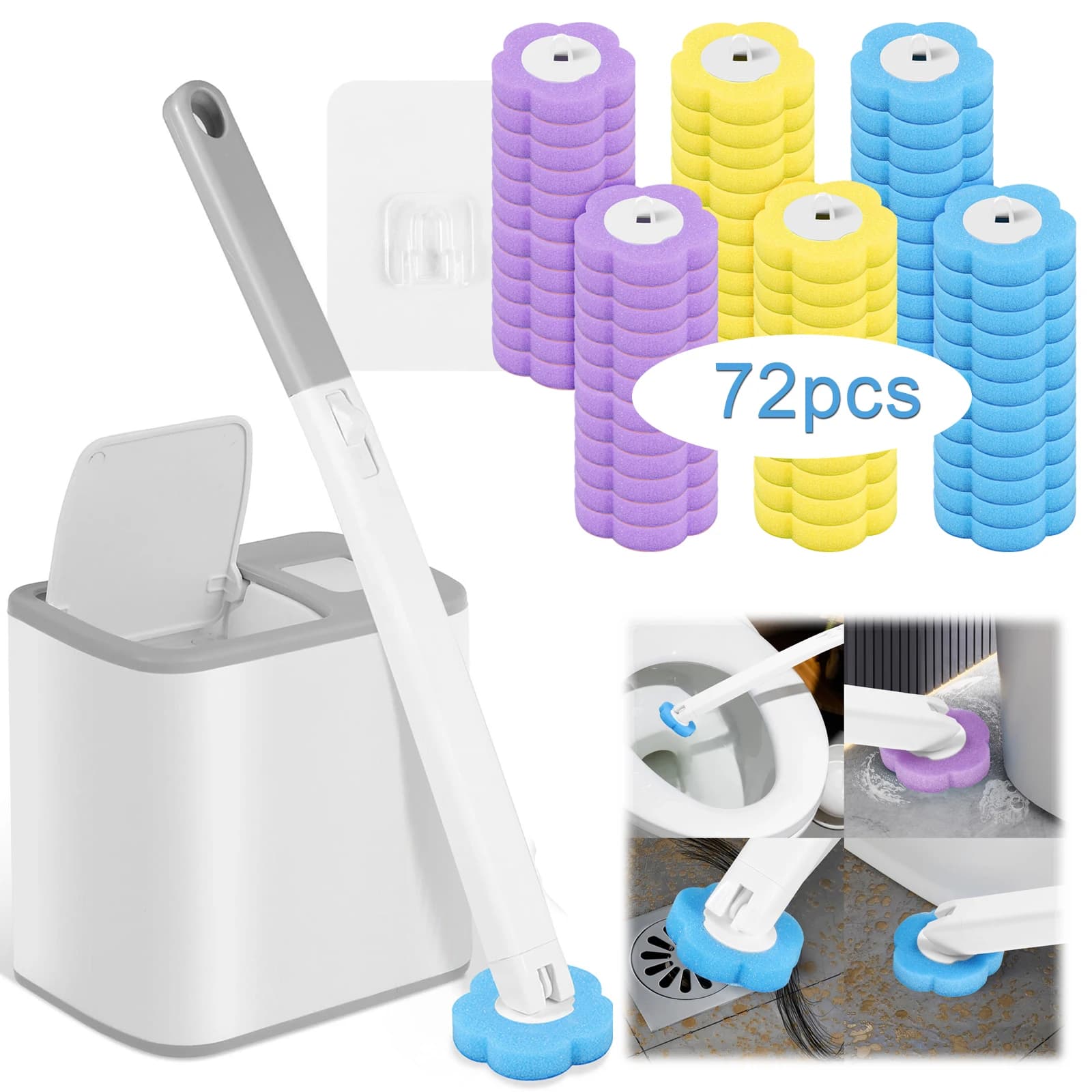Juego de escobilla y soporte para inodoro con repuestos desechables, kit de limpieza, cepillo de limpieza para baño, accesorios para WC