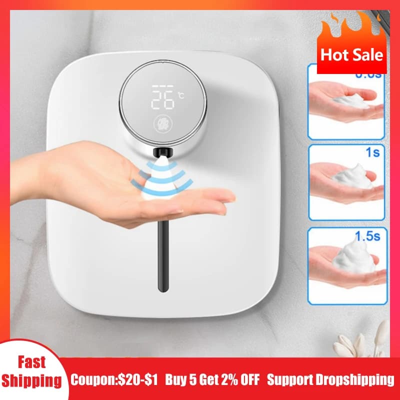 Dispensador de jabón caliente automático montado en la pared recargable pantalla de temperatura dispensadores de jabón de espuma líquida máquina