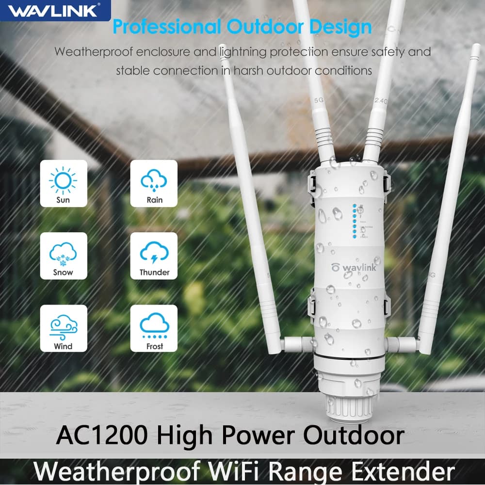 Wavlink AC1200 extensor de rango WiFi resistente a la intemperie para exteriores de alta potencia/AP/agente de malla doble Dand 2,4G y 5,8 Ghz