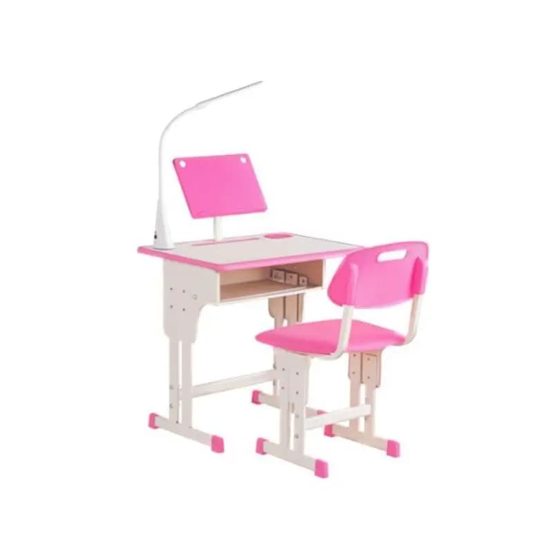 Conjunto de Escritorio y Silla para Niños de 6 a 12 Años con Altura Ajustable, Banco Escolar con Lámpara, Cajón, Gancho, Portapenne y Porta