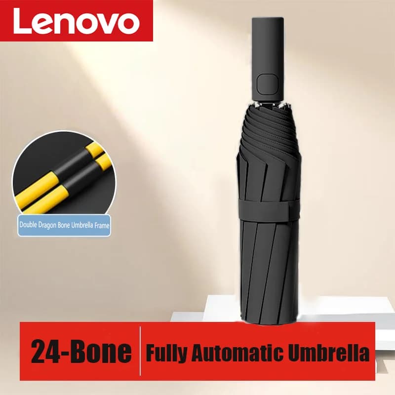 Paraguas Lenovo de 24 Varillas, Plegable Automático, Doble Varilla, Protección UV SPF 50, Resistente a la Lluvia y al Viento Fuerte