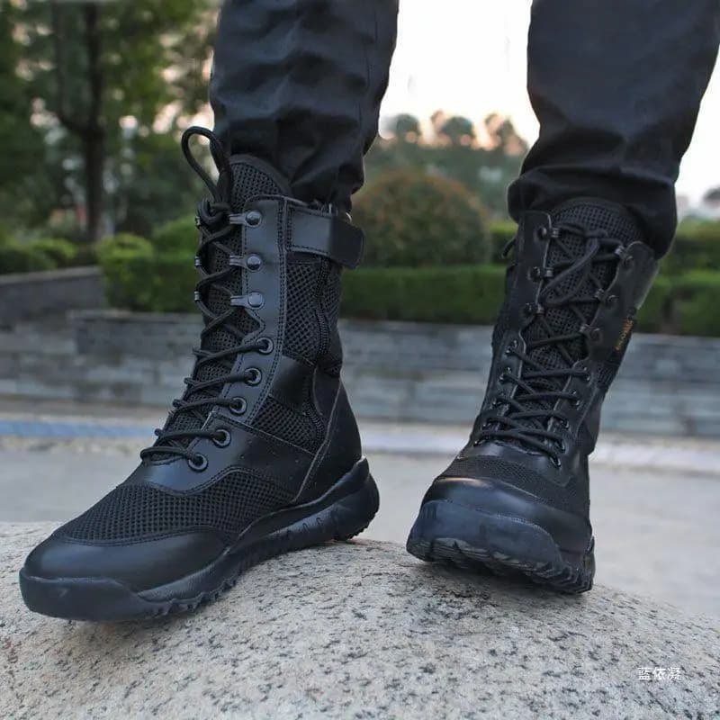 Botas de trabajo tácticas para hombre, zapatos de entrenamiento de combate de lona transpirables de malla ultraligera para primavera y verano, botas