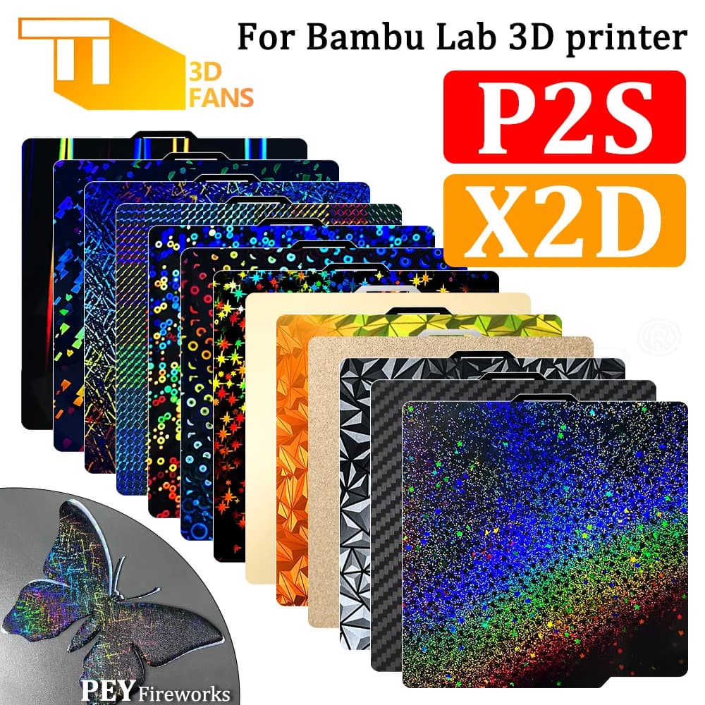 Placa de Construcción X2D P2S de Acero de Resorte de Doble Cara 257x257mm para Plataformas de Calentamiento Bambu Lab Series X1/P1/A1/P2, Varios