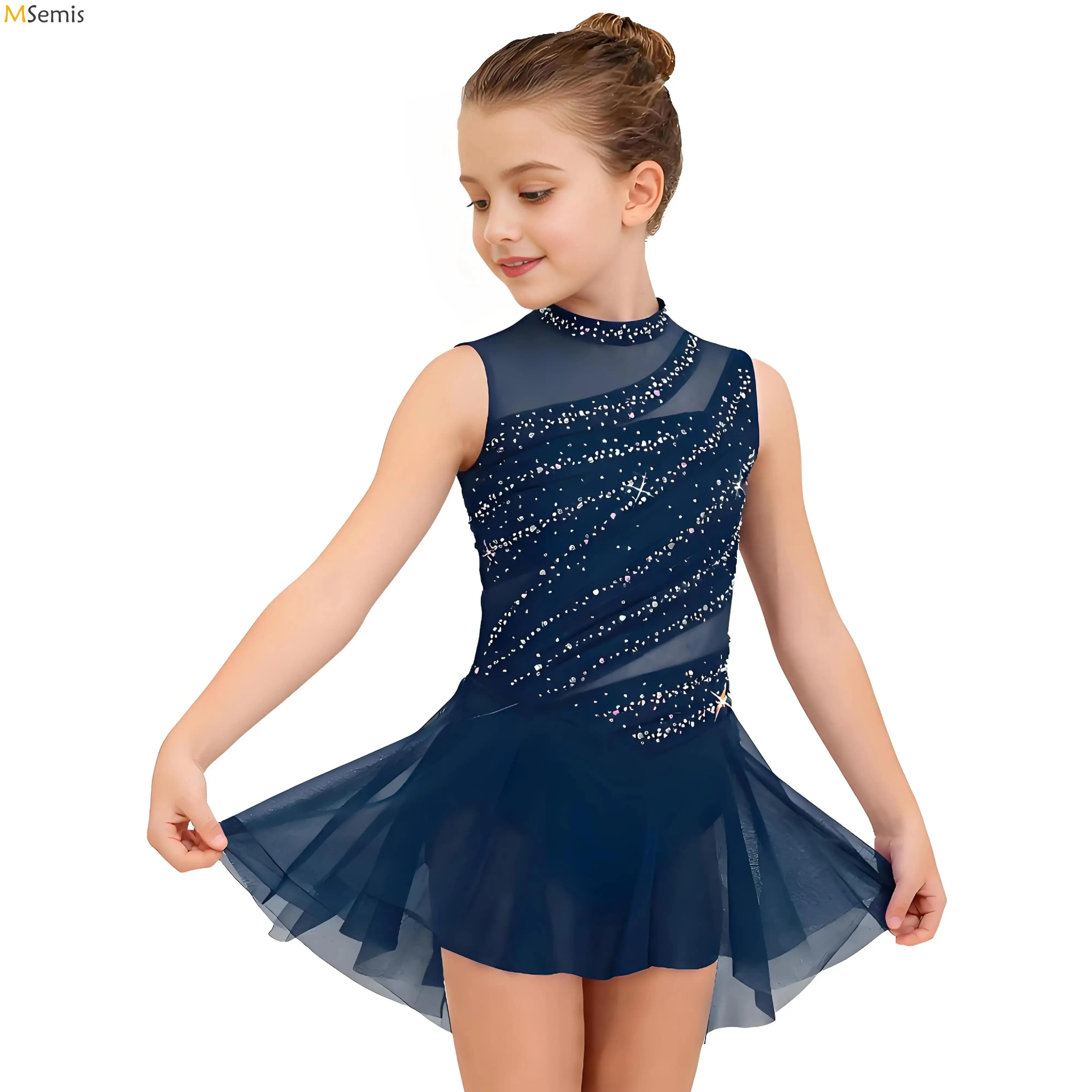 Niños Niñas Ballet gimnasia patinaje artístico danza lírica moderna Leotardos vestido superposición de diamantes de imitación falda leotardo