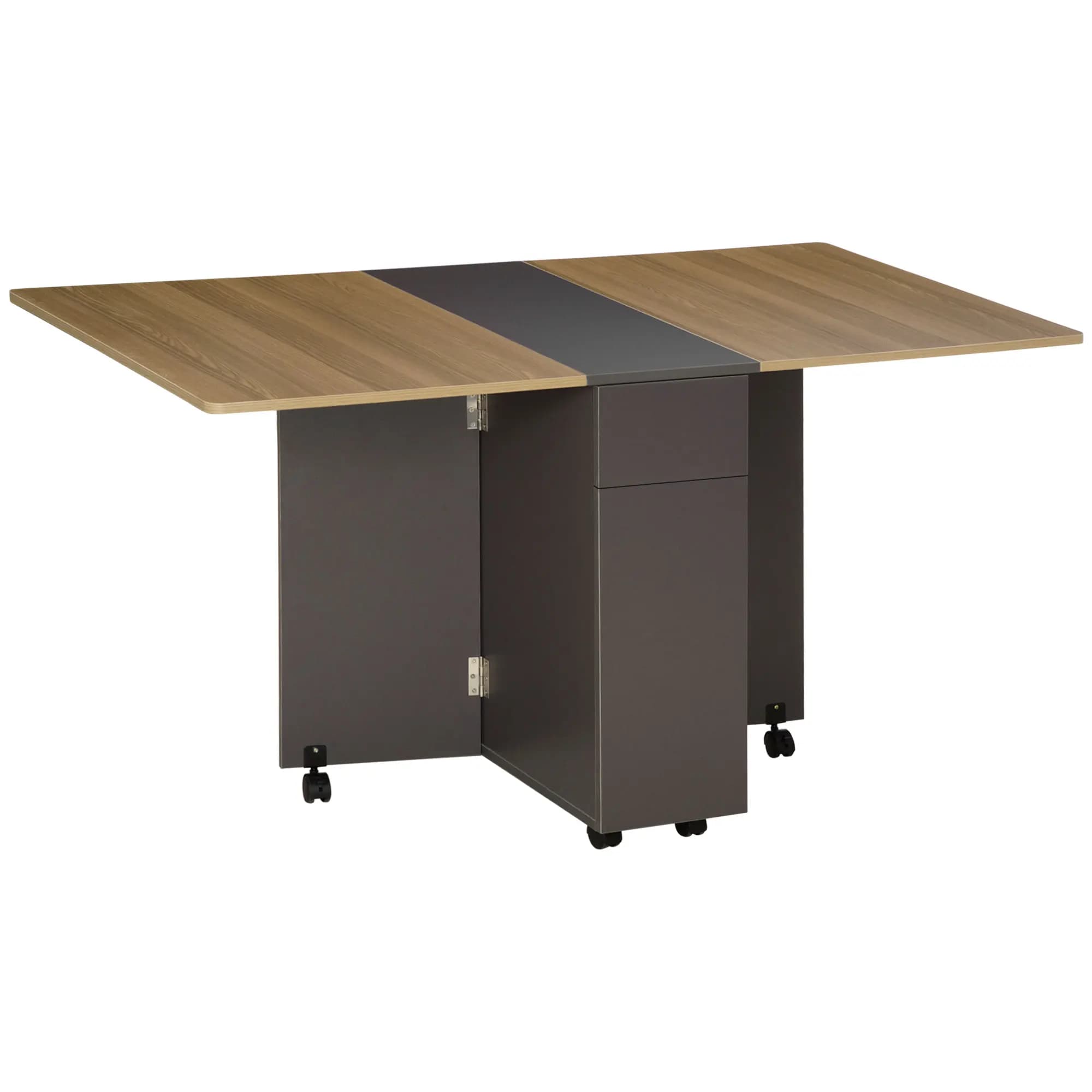 Mesa Plegable de Comedor de Madera Contrachapada con 2 Cajones, 1 Armario, máx. 6 Personas, 140x76x76 cm