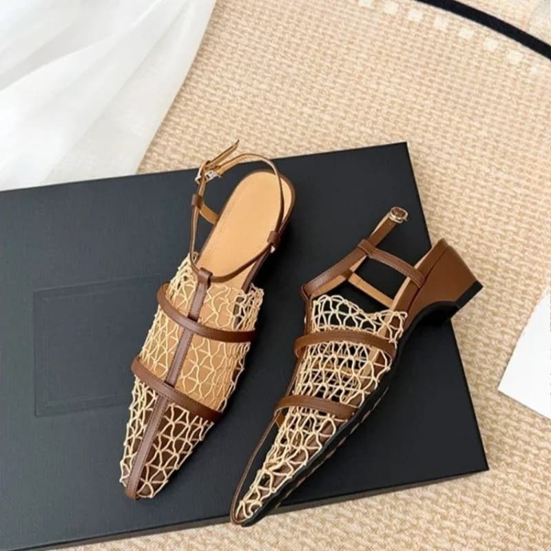 Sandalias Baotou Tejidas con Diseño Exclusivo de Verano, Punta Puntiaguda, Novedad 2026, Zapatos de Tacón Cuadrado de Una Sola Tira