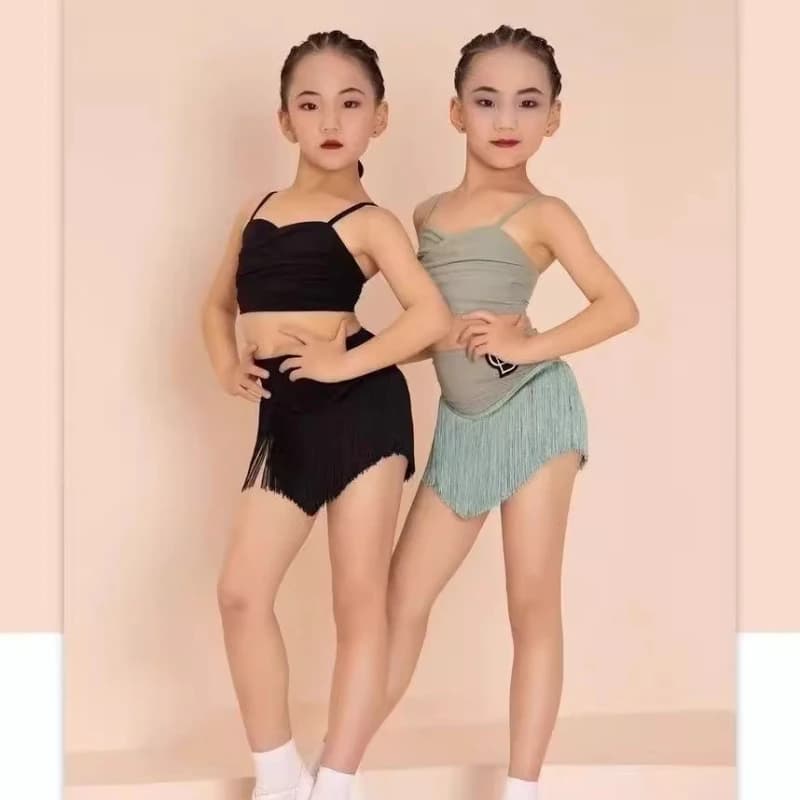Traje de baile latino para niños, trajes de salón de talla grande con flecos y borlas, pantalones para niñas, Salsa, Samba, trajes de escenario