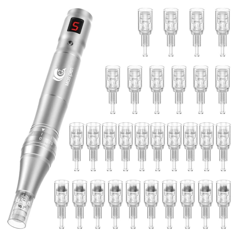 Bolígrafo Derma con microagujas eléctrico inalámbrico Dermapen silencioso y de alta frecuencia profesional con 30 cartuchos de agujas reemplazables