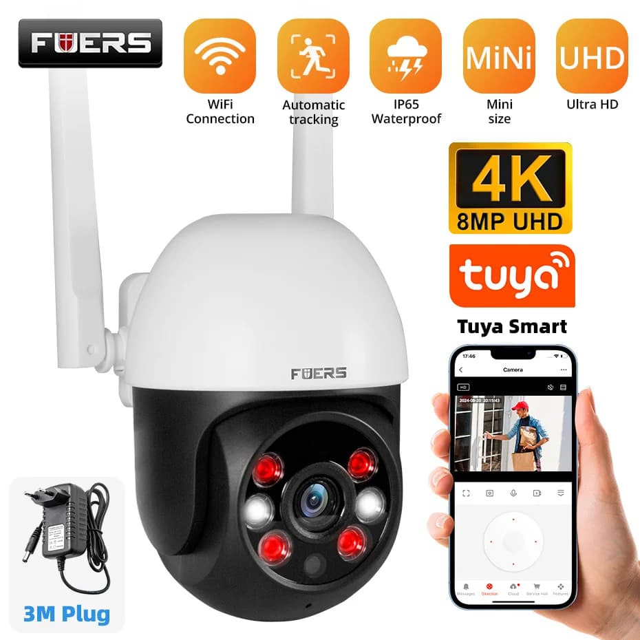 Fuers Tuya cámara de vigilancia inteligente Wifi 4K 8MP inalámbrica al aire libre seguridad del hogar cámaras IP PTZ AI detección humana CCTV Mini