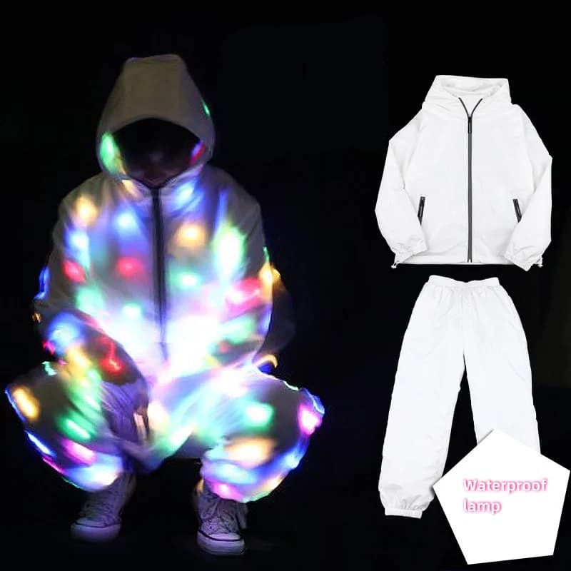 Ropa impermeable con iluminación Led para adultos y niños, chaqueta con luz Led para correr de noche, para actuaciones de baile, Flash