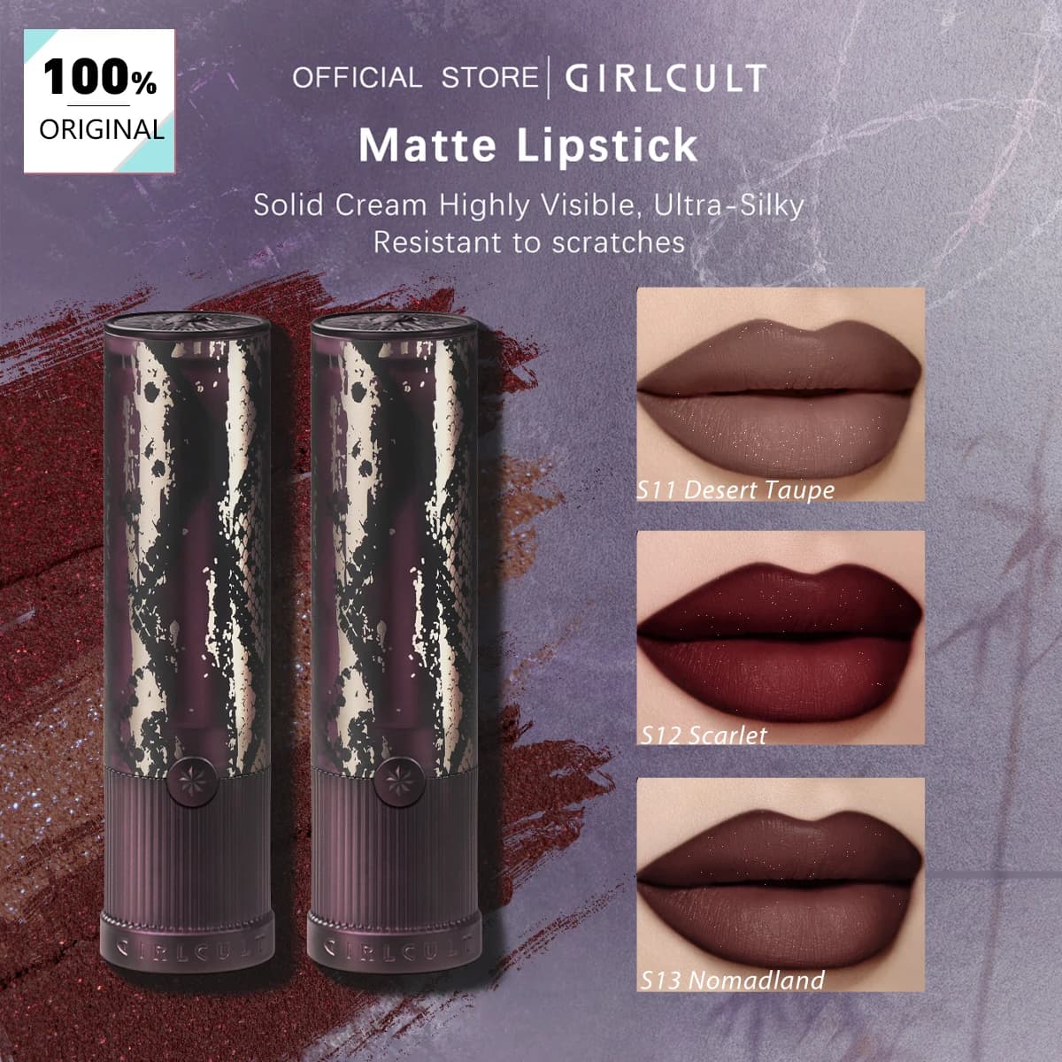Lápiz labial mate Girlcult (S11-S13), maquillaje de fiesta retro, usar solo o capa, longitud media, cerradura mate altamente pigmentada y vibrante,